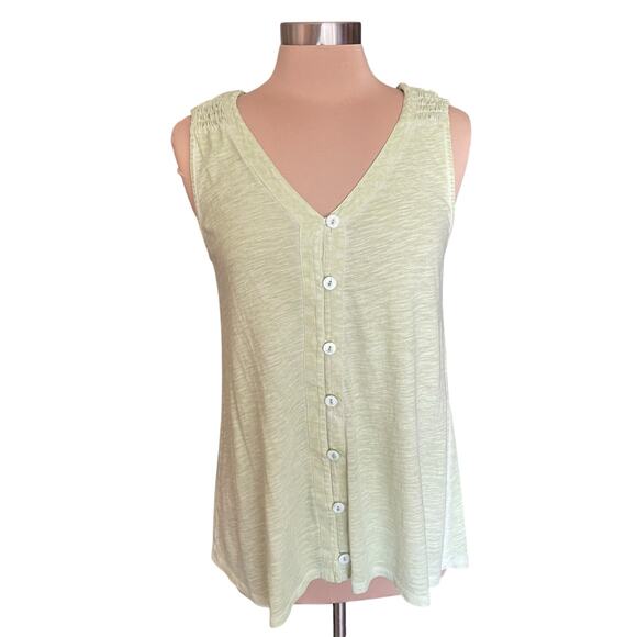 Soft Surroundings Pale Green Tunic Length Tank Top MEDIUM Button Adorned Summer - Picture 1 of 7